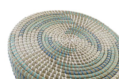 Voetensteun DKD Home Decor Natuurlijk Turkoois Wit Rotan Tropisch Zeegras (41 x 41 x 42 cm)