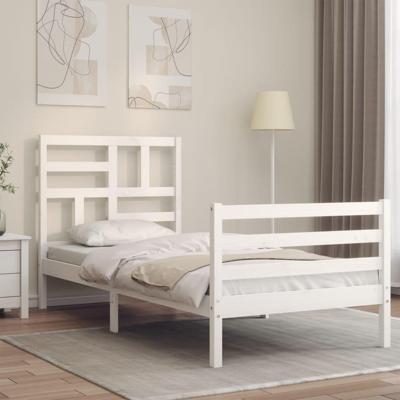 Bedframe met hoofdbord massief hout wit 90x200 cm