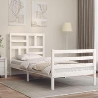 Bedframe met hoofdbord massief hout wit 90x200 cm - thumbnail