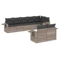 8-delige Loungeset met kussens poly rattan lichtgrijs - thumbnail