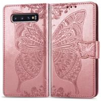 Butterfly Love bloemen reliëf horizontale Flip lederen case voor Galaxy S10 met houder & kaartsleuven & portemonnee & Lanyard (Rose goud) - thumbnail