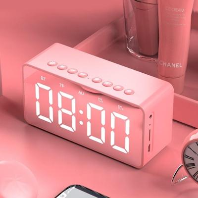 AEC BT506 luidspreker met Wirror LED klok display dubbele wekker Snooze HD hands-free bellen HiFi Stereo. Roze