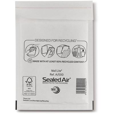 Mail Lite luchtkussenenveloppen, wit, A/000, 110 x 160 mm, doos van 100 stuks