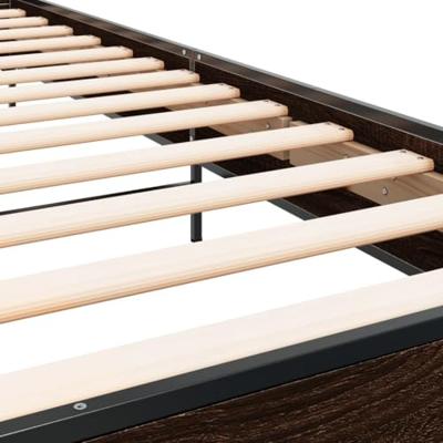 Bedframe bewerkt hout en metaal bruin eikenkleurig 90x200 cm Bedframe bewerkt hout en metaal bruin eikenkleurig 90x200 cm