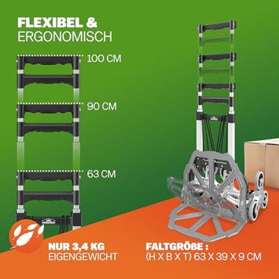 Steekwagen Zilver/Zwart aluminium 80kg voor Trap in hoogte verstelbaar