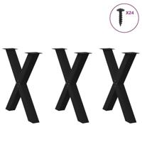 Eettafelpoten 3 st X-vormig 80x(72-73) cm staal zwart - thumbnail