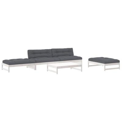 5-delige Loungeset met kussens massief hout wit