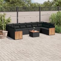 11-delige Loungeset met kussens poly rattan zwart - thumbnail