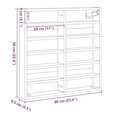 Vitrinekast met plank Zwart Eiken 60 x 8,5 x 58 cm Bewerkt hout