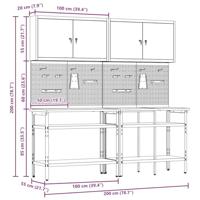 Werkbankset met plank 8 pcs Zwart en Grijs Gepoedercoat staal - thumbnail