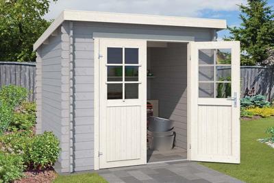 Outdoor Life Indi Blokhut 250x195 cm 28 mm vuren Platinum Grey-Wit gecoat- Lessenaarsdak- - Outdoor Life Outdoor Life Indi Blokhut 250x195 cm 28 mm vuren Platinum Grey-Wit gecoat- Lessenaarsdak- - Outdoor Life