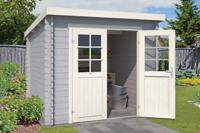 Outdoor Life Indi Blokhut 250x195 cm 28 mm vuren Platinum Grey-Wit gecoat- Lessenaarsdak- - Outdoor Life - thumbnail