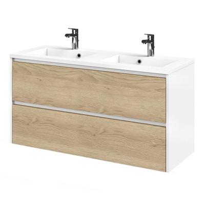 Tiger Reverse Meubelset 120 cm met 2 lades Naturel eik - Mat wit incl Quadro wastafel Hoogglans wit - 800320