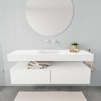 Aqua Splash Badkamermeubel AQS Ibiza 150 cm Twee Soft-Close Lades Solid Surface Wastafel Mat Wit - Badmeubel Ibiza 150 cm Twee Lades Spoelbak Midden Aqua Splash Badkamermeubel AQS Ibiza 150 cm Twee Soft-Close Lades Solid Surface Wastafel Mat Wit - Badmeubel Ibiza 150 cm Twee Lades Spoelbak Midden