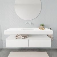 Aqua Splash Badkamermeubel AQS Ibiza 150 cm Twee Soft-Close Lades Solid Surface Wastafel Mat Wit - Badmeubel Ibiza 150 cm Twee Lades Spoelbak Midden - thumbnail