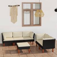 6-delige Loungeset met kussens poly rattan zwart - thumbnail