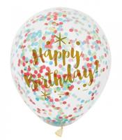 Haza Witbaard Confetti ballonnen happy birthday, 6st. - thumbnail