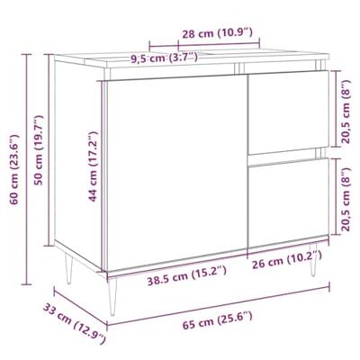 Wastafelkast 65x33x60 cm bewerkt hout sonoma eikenkleurig