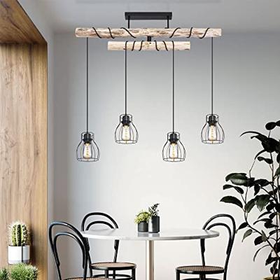 Globo HanglampMina zwart met hout 4-lichts variërend - 15326-4D