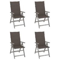 Tuinstoelen 4 st verstelbaar met kussens massief acaciahout - thumbnail