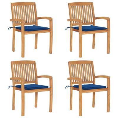 Tuinstoelen stapelbaar 4 st met kussens massief teakhout
