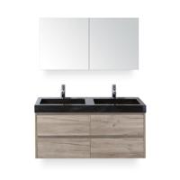 Dante Badmeubelset 120 cm - Craft Oak - Wastafel Hardsteen Wit Lucca Dubbel - met Spiegelkast - thumbnail