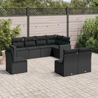 8-delige Loungeset met kussens poly rattan zwart - thumbnail