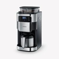 Severin Filterkaffeemaschine mit Mahlwerk und Edelstahl-Thermokanne, Koffiezetapparaat Zwart, RVS (geborsteld) Capaciteit koppen: 8 Display, Met thermoskan, - thumbnail