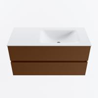 MONDIAZ VICA 100cm badmeubel onderkast Rust 2 lades. Wastafel CLOUD rechts 1 kraangat, kleur Talc. - thumbnail