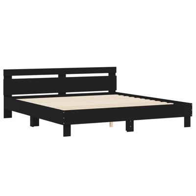 Bedframe met hoofdeinde bewerkt hout zwart 200x200 cm - thumbnail