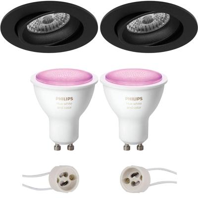 Philips Hue Kantelbare LED Inbouwspot Rond Mat Zwart Ø82mm GU10