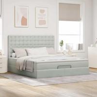 Ottoman bed met matrassen 160x200cm fluweel lichtgrijs - thumbnail