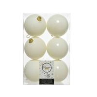 6 Kerstballen plastic glans-mat 80mm wolwit KSD - Ksd - thumbnail