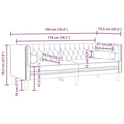 3-delige Loungeset Chesterfield met bolsters fluweel crèmekleur - thumbnail