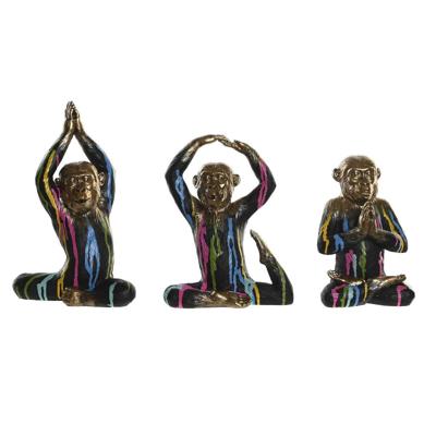 Decoratieve figuren DKD Home Decor Gouden Hars Multicolour Aap Modern (19 x 12 x 24,5 cm) (3 Stuks)