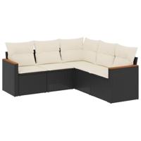 5-delige Loungeset met kussens poly rattan zwart - thumbnail