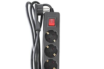 as - Schwabe 5-fach Steckdosenleiste mit Flachstecker für den Innenbereich mit erhöhtem Berührungsschutz extrem flacher Schutzkontaktstecker 230V, 16A -IP20- schwarz, 11394