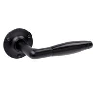 De Oude Deurklink Deurklink Klassiek geveerd in zwart met rond rozet - thumbnail