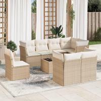9-delige Loungeset met kussens poly rattan beige - thumbnail