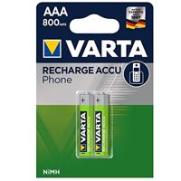 Varta 58398101402 Recharge Accu Phone Accu AAA Micro Ni-Mh Accu, geschikt voor draadloze telefoons, 800mAh 2 Stuks, groen, zilver - thumbnail