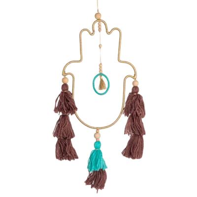 Handgemaakte Macramé Hanger - Hamsa Hand Goudkleurig - Bescherming (43 Handgemaakte Macramé Hanger - Hamsa Hand Goudkleurig - Bescherming (43