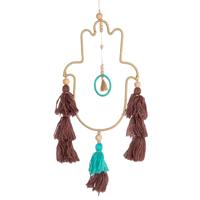 Handgemaakte Macramé Hanger - Hamsa Hand Goudkleurig - Bescherming (43 - thumbnail