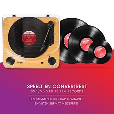ION Audio Max LP - Vinyl Conversie Platenspeler met 3 Snelheden, Stereoluidsprekers, koptelefoonuitgang en USB-uitgang om Vinyl platen om te zetten naar Digitale Bestanden/Standaard RCA(Houtafwerking)