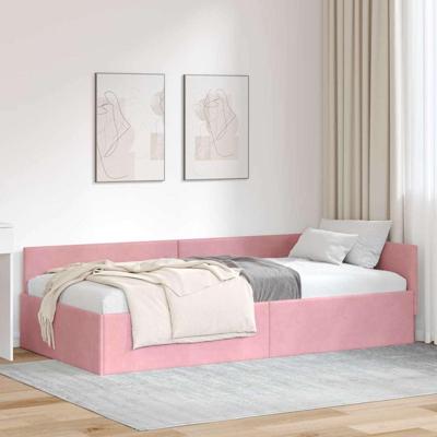 Hoekbedframe Anders Roze 90 x 190 cm Fluweel en Engineered hout