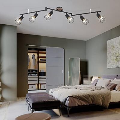 Globo PlafondlampXara I 6-lichts zwart met hout - 54802S-6H