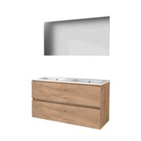 Basic-Line Basic 46 Badkamermeubelset - 120 x 46 cm - Greeploos - 2 Lades - Keramische Wastafel - 2 Kraangaten - Spiegel - Whisky Oak - thumbnail