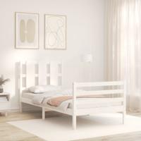 Bedframe met hoofdbord massief hout wit - thumbnail