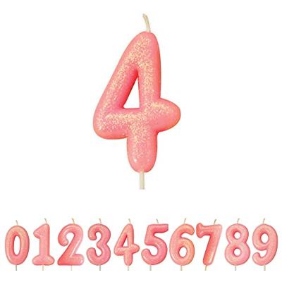 Nummerkaars &apos;4&apos; Glitter Roze
