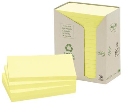 Memoblok Post-it 655 76x127mm recycled geel 16x100 vel
