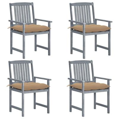 Tuinstoelen 4 st met kussens massief acaciahout grijs